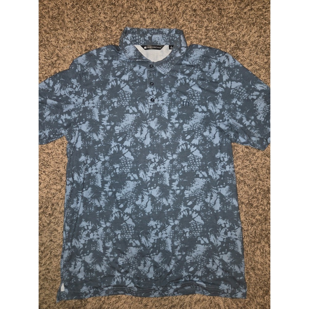 Travis Mathew Polo Shirt Mens Large L Blue Pineapple Hawaiian Golf Performance